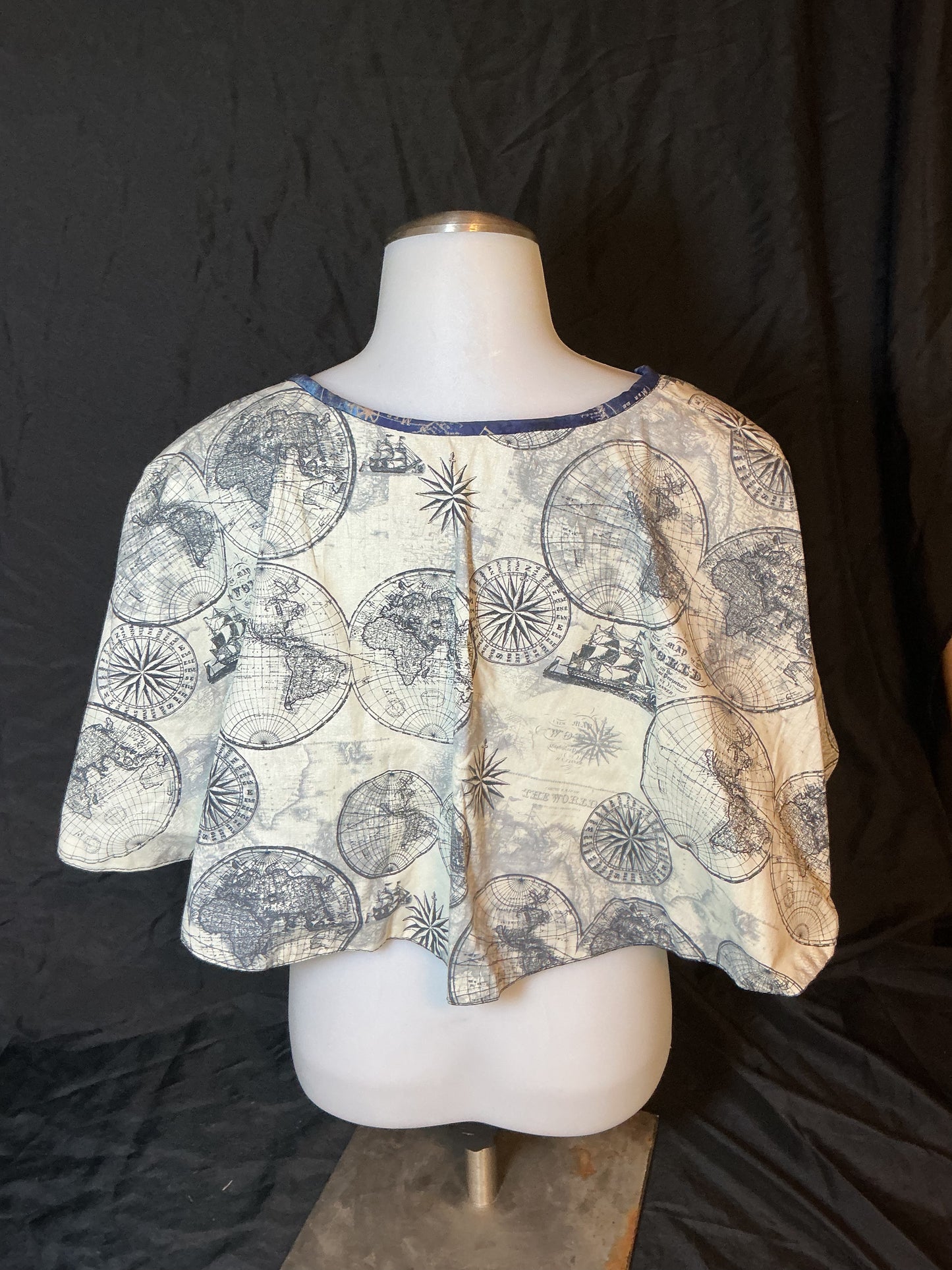 Blue and White Maps Reversible Capelet