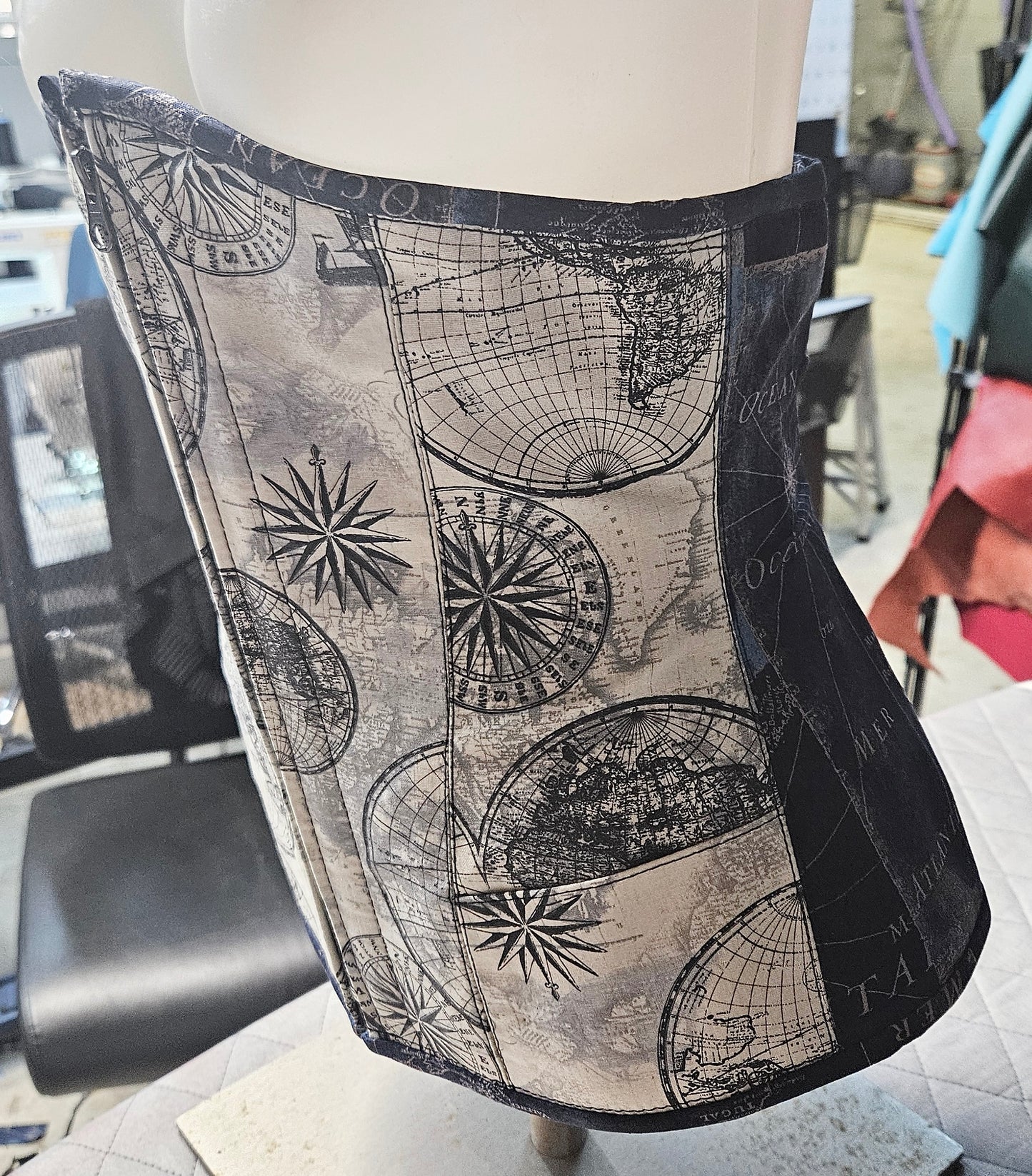 Blue and White Maps Fabric Underbust