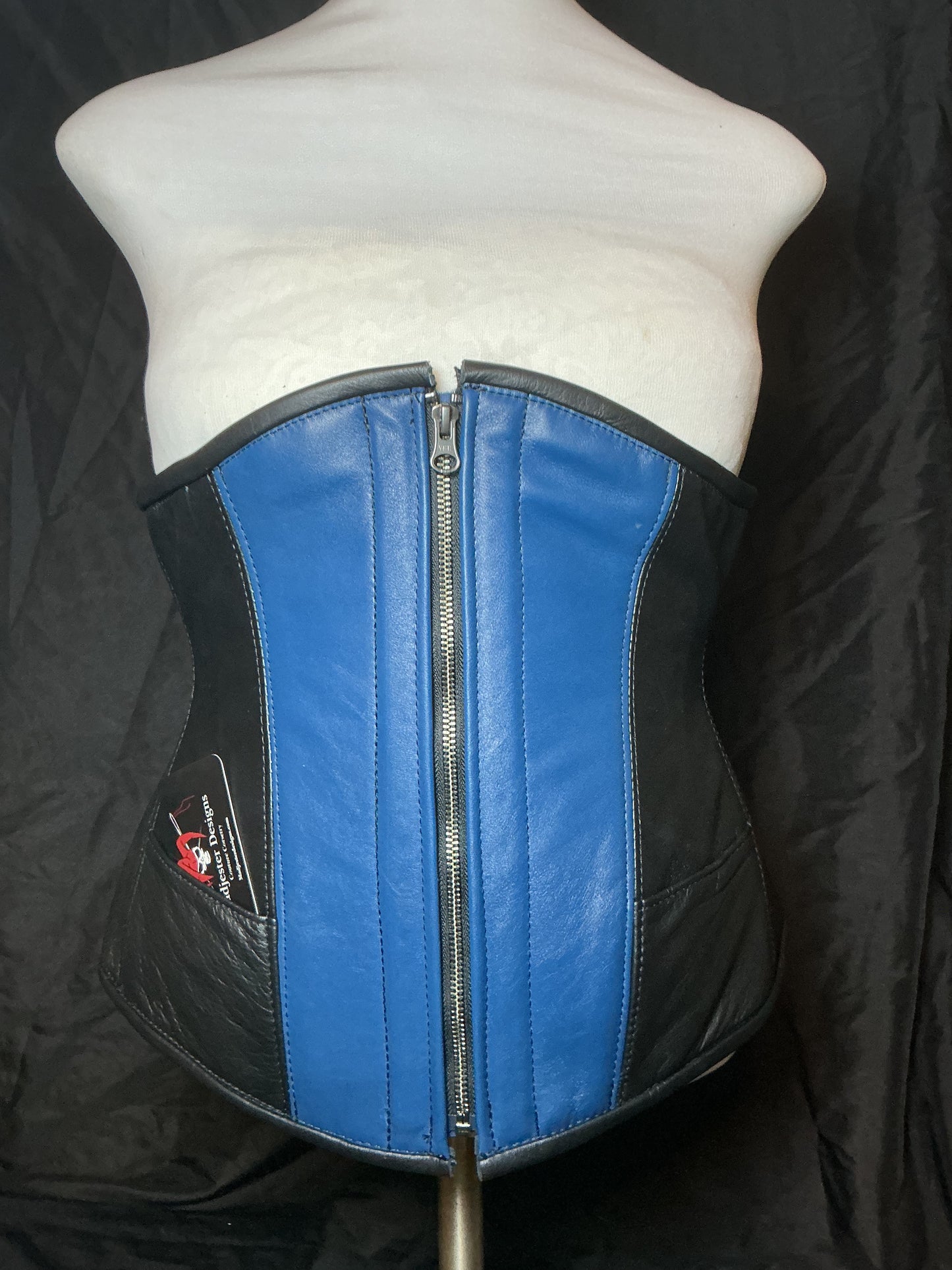 Steel Blue and Black Leather Underbust