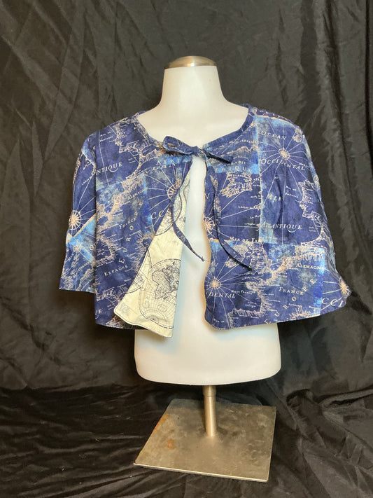Blue and White Maps Reversible Capelet