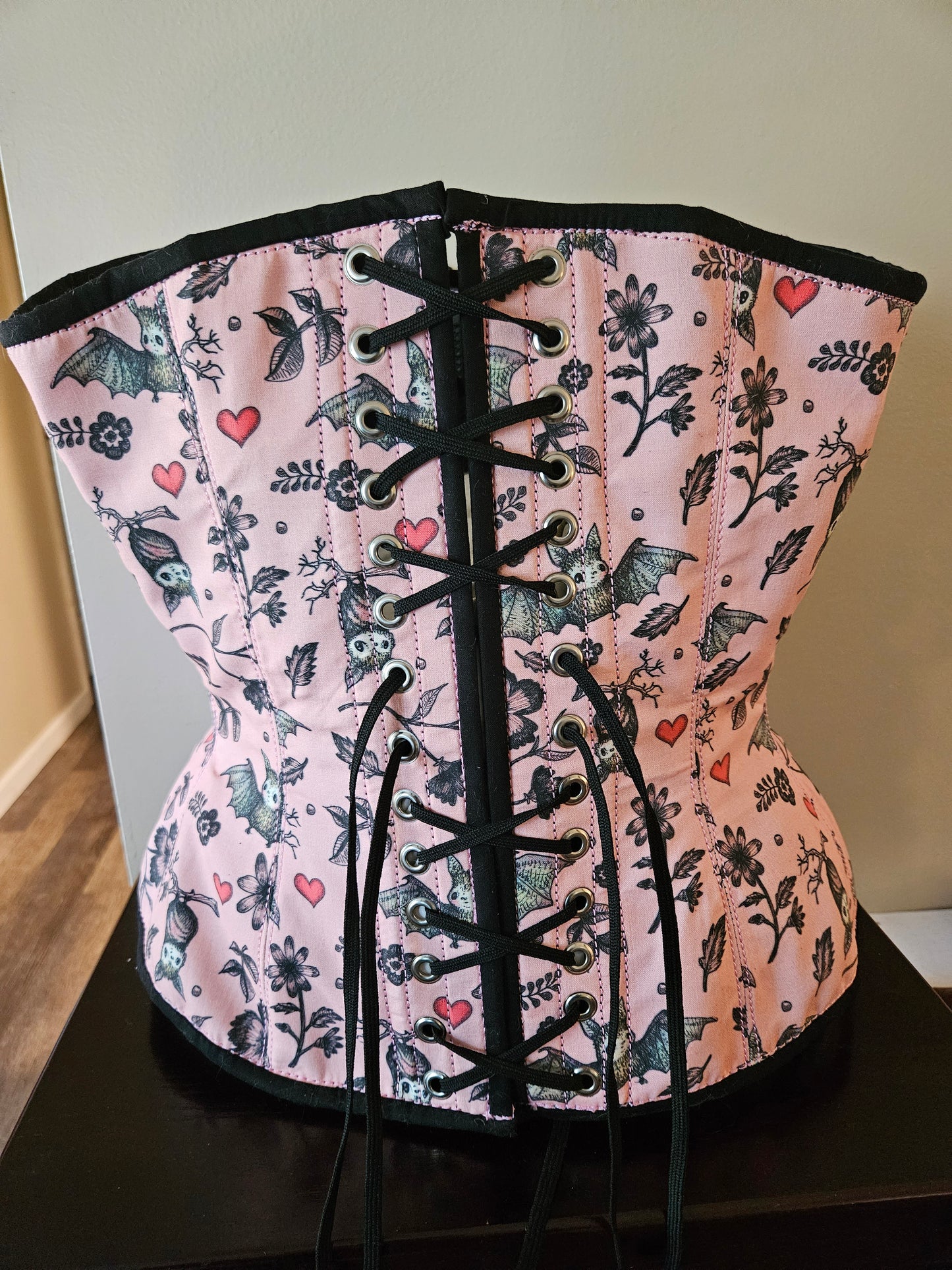 Pink Bats Fabric Edwardian Overbust Corset
