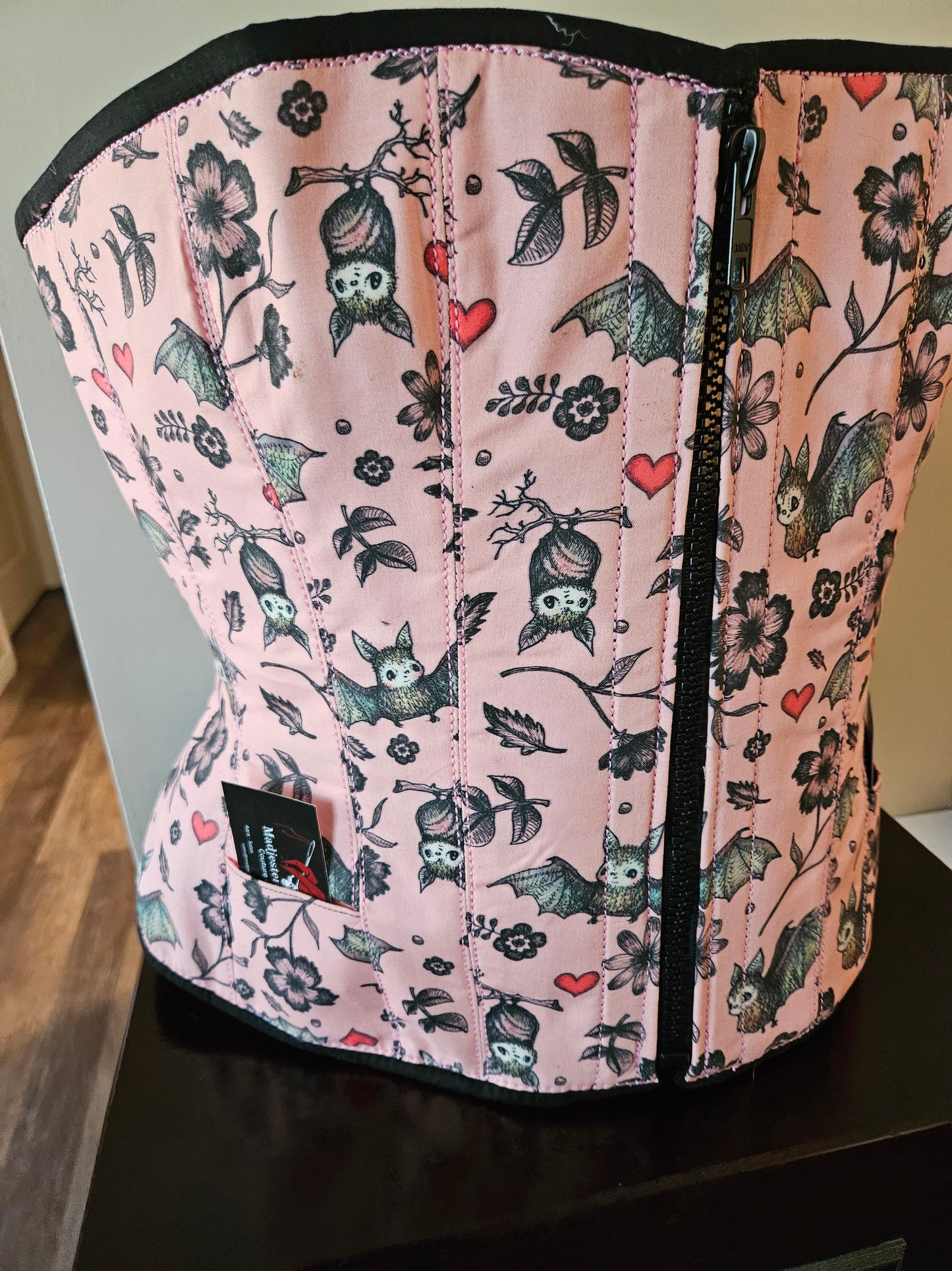 Pink Bats Fabric Edwardian Overbust Corset
