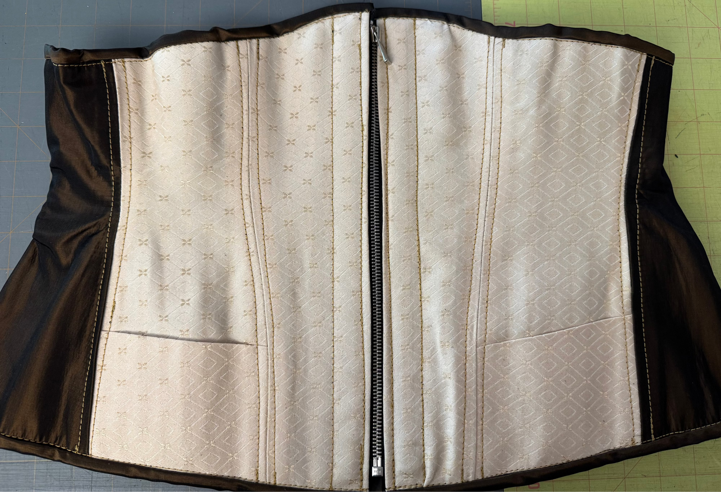 Cream Coutil and Brown Satin Underbust