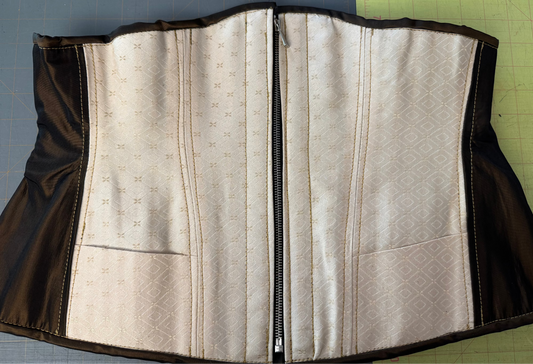 Cream Coutil and Brown Satin Underbust