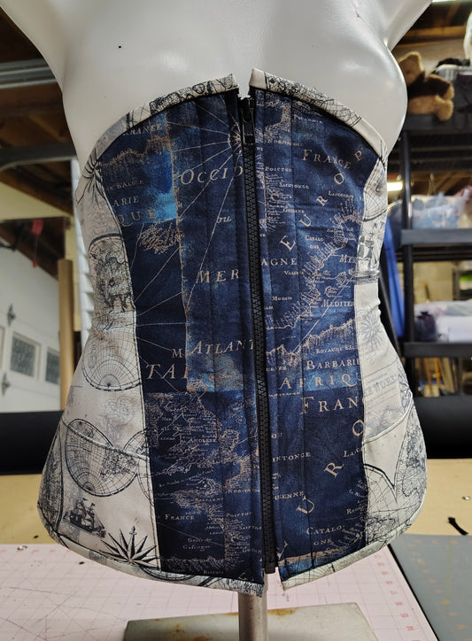 Blue and White Maps Fabric Underbust